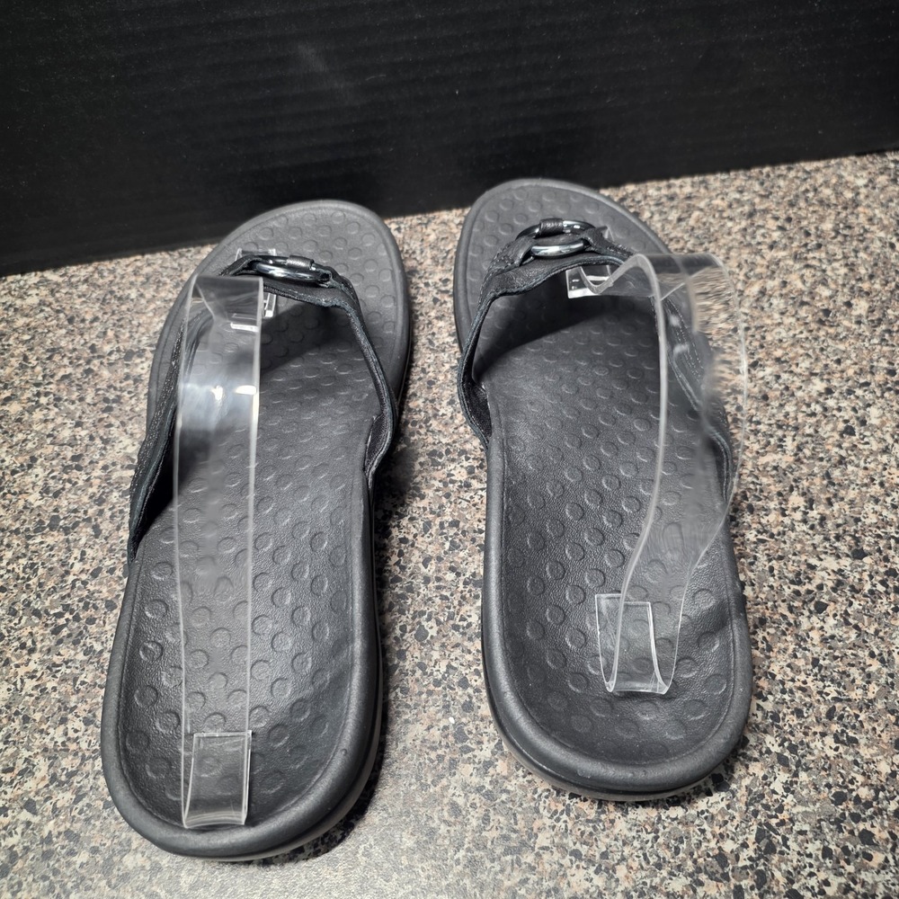 Vionic Tide Aloe Thong Toe Post Sandals Women Size 9 Black Leather Silver O-Ring - Picture 6 of 10